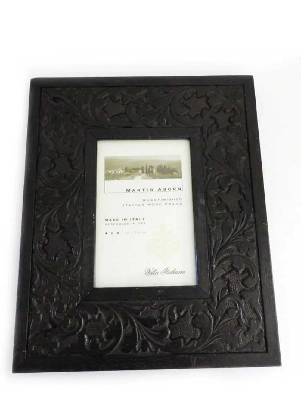 Martin Aborn Handfinished Italian Carved Wood Frame 4x6 Ebony Black